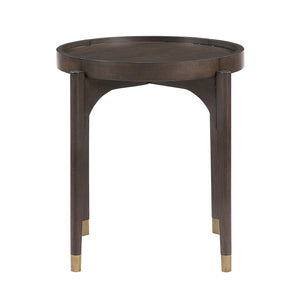 English Elm Dark Round End Table with Gold-Tipped Solid Wood Legs, 24" Dia x 24"H Luxury Living Accent Piece Dark Brown 29 L x 28 W x 8 H B011P351972