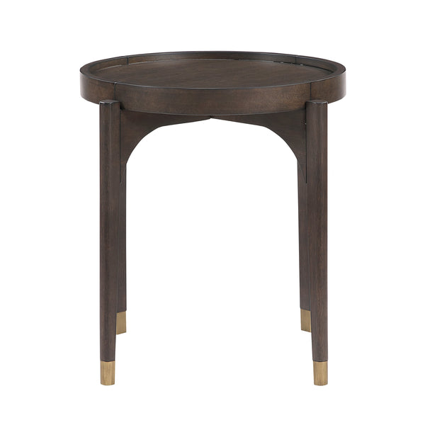 English Elm Dark Round End Table with Gold-Tipped Solid Wood Legs, 24" Dia x 24"H Luxury Living Accent Piece Dark Brown 29 L x 28 W x 8 H B011P351972