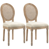 English Elm Homcom French-Style Upholstered Dining Chair Set, Armless Accent Side Chairs With Rattan Backrest and Linen-Touch Upholstery, Set Of 2, Cream White