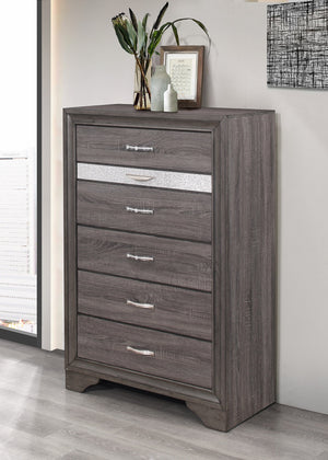 English Elm RYDER Sparkle Chest with 6 Spacious Drawers and Jewelry Drawer, Modern Solid Wood Frame Design Gray 36.42 L x 18.82 W x 53.62 H B201P215943