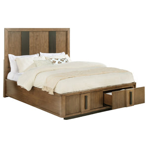English Elm Moraga Queen Storage Bed with Fluted Ash Veneer Headboard and Footboard Drawers B062S01675
