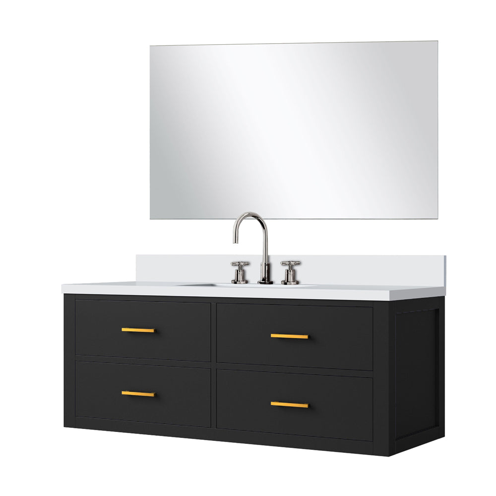 English Elm Black Single Bath Vanity Set - 48" W With Cultured Marble Top, Chrome Faucet & 43" Mirror Included B2731S01997