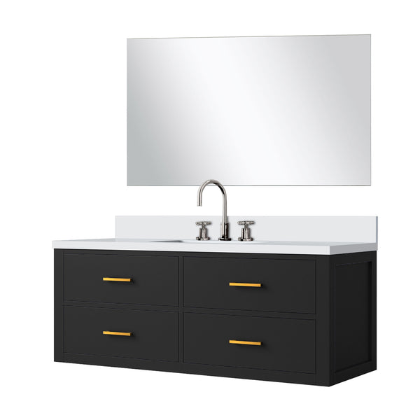 English Elm Black Single Bath Vanity Set - 48" W With Cultured Marble Top, Chrome Faucet & 43" Mirror Included B2731S01997