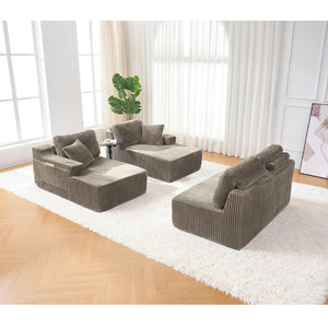 English Elm U-shaped Corduroy Cloud Sectional Sofa with Pocket Springs and Modular Living Room Seating Jade W3366S00003