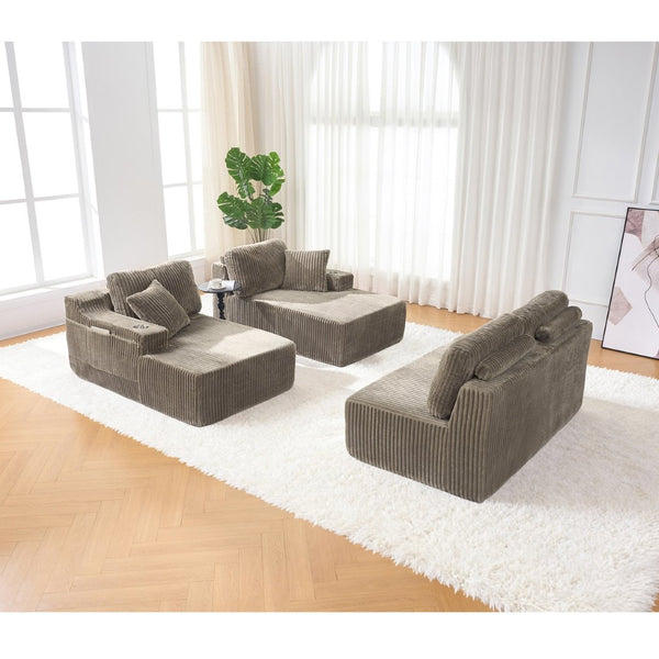 English Elm U-shaped Corduroy Cloud Sectional Sofa with Pocket Springs and Modular Living Room Seating Jade W3366S00003