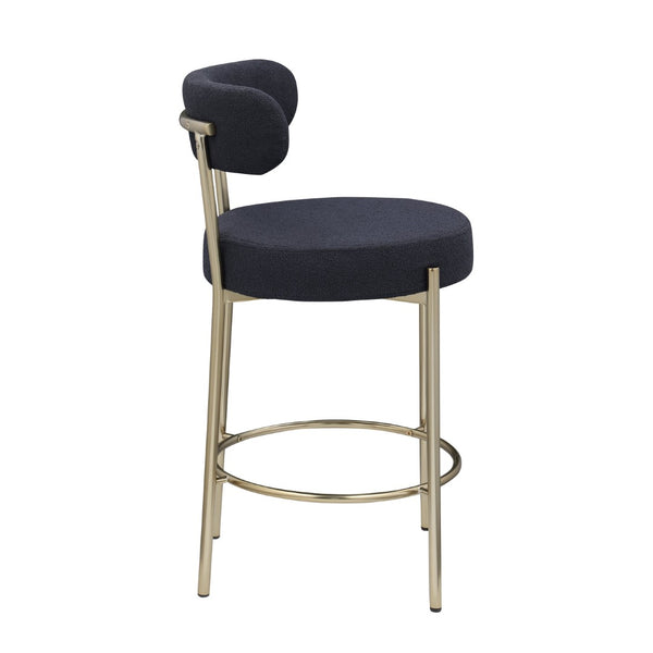 English Elm Woker Modern Sherpa Counter Height Stools Set Of 2 - Chic Upholstered Barstools With Brass Legs W1567P147205-GIGA