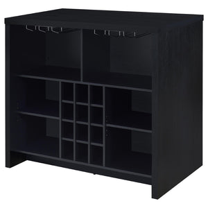 English Elm Irving Matte Black Freestanding Bar Cabinet with Wine Grid and Stemware Storage B062P451808