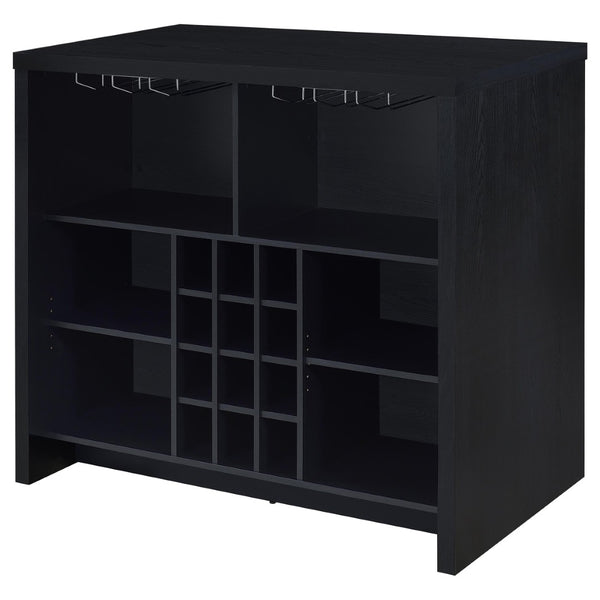 English Elm Irving Matte Black Freestanding Bar Cabinet with Wine Grid and Stemware Storage B062P451808