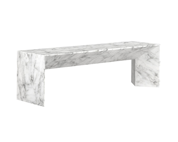 Sunpan Nomad Bench - Elegant Concrete Design with Unique Textures for Indoor and Outdoor Spaces, 55.75"W Marble Look / White
