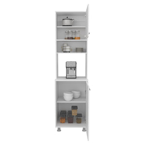 English Elm Antares Slim Kitchen Pantry Cabinet with Open Shelf, Double Doors & Upper Storage in Kronos White B070P337113