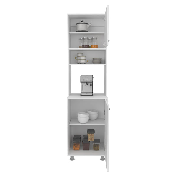 English Elm Antares Slim Kitchen Pantry Cabinet with Open Shelf, Double Doors & Upper Storage in Kronos White B070P337113