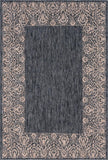 Unique Loom Outdoor Border Floral Border Machine Made Floral Rug Charcoal Gray, Beige/Gray 6' 1" x 9' 0"