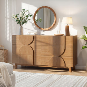 English Elm Modern Fluted 6 Drawer Dresser with Solid Wood Legs Japandi Chest for Bedroom Natural N739S0000013W