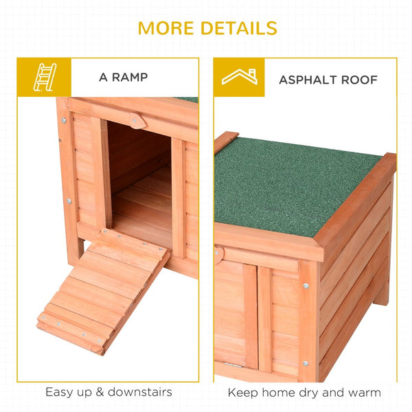 English Elm Wooden Outdoor Pet Hutch with Asphalt Roof Raised Floor and Ramp for Small Animals T3971P383374