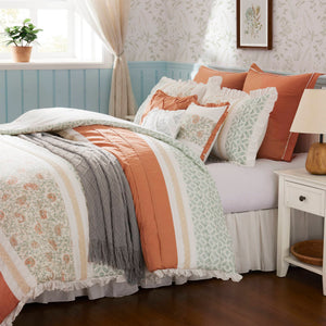 JLA Home Madison Park - 9 Piece Cotton Percale Comforter Set Madison Park Dawn — Paisley, Lace & Pintuck Cottage Chic, OEKO-TEX Certified MP10-2795