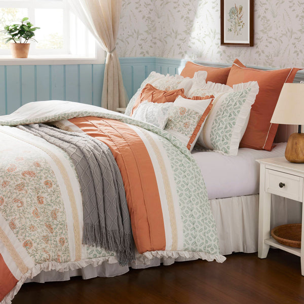 JLA Home Madison Park - 9 Piece Cotton Percale Comforter Set Madison Park Dawn — Paisley, Lace & Pintuck Cottage Chic, OEKO-TEX Certified MP10-2795