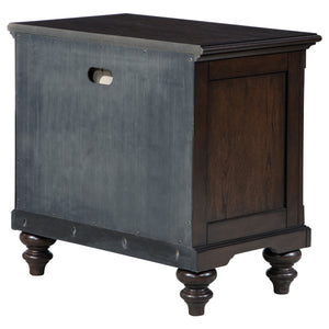 English Elm Berwick Dark Oak nightstand with drawer and open cubby, cable pass-through, rustic wood grain finish B062P374135