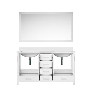 English Elm White Double Bath Vanity 60 in W x 22 in D with Cultured Marble Top, Soft-Close Drawers & 58" Mirror B2731S00788