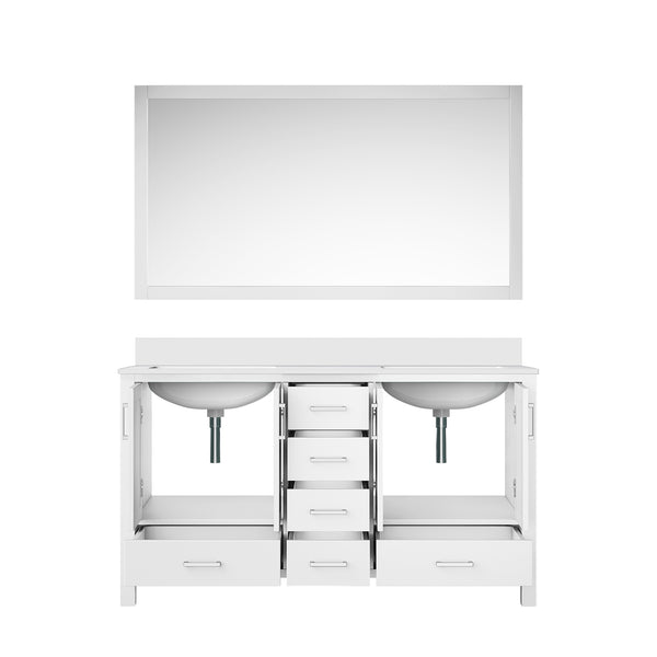 English Elm White Double Bath Vanity 60 in W x 22 in D with Cultured Marble Top, Soft-Close Drawers & 58" Mirror B2731S00788