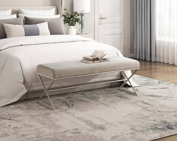 English Elm Contemporary Plush Chenille Upholstered Bench with X-Frame Metal Base, 48" Seat, Modern Entryway Seating Champagne,taupe 50.5 L x 18.5 W x 11.25 H B011P361969