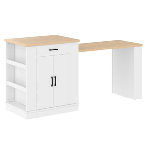 English Elm Extendable Kitchen Island with Storage Drawers Open Shelving and Cabinet in White W1580S00273