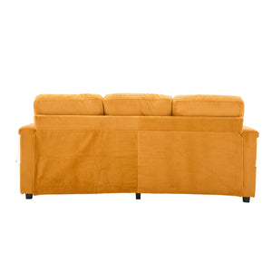 English Elm UNITED Corduroy L-Shaped Sectional Sofa with Storage Ottoman, USB Ports, Cup Holders & LED Lighting Mustard yellow W1568P332403