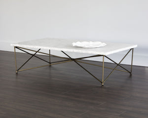 Sunpan SKYY Marble Coffee Table - Elegant Rectangular Design with Antique Brass Base for Modern Spaces 102387