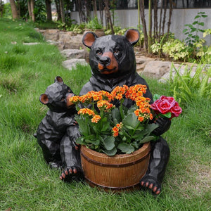 English Elm Outdoor Resin Bear and Cub Planter Sculpture Lifelike Garden Lawn Statue Decor W5398P455471