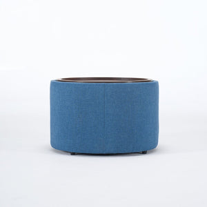 English Elm Ball Cast Round Nesting Ottoman Set Linen Upholstered Hidden Storage with Wooden Tray Blue W3163P379374