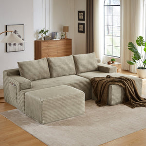 English Elm U-shaped Cloud Sectional Corduroy Sofa Deep Seat Modular Design for Living Rooms W2339S00105