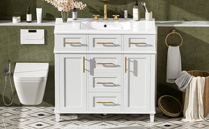 English Elm 36" White Bathroom Vanity Cabinet with Ceramic Sink, Gold Handles, Soft-Close Drawers & Adjustable Shelf N729P204177K