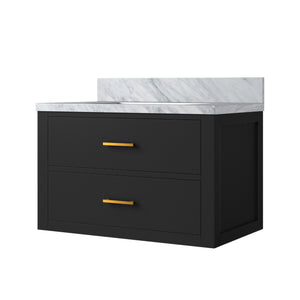 English Elm Black Single Bath Vanity With Carrara Marble Top - Elegant 30" W X 22" D Design For Any Bathroom! B2731P257914