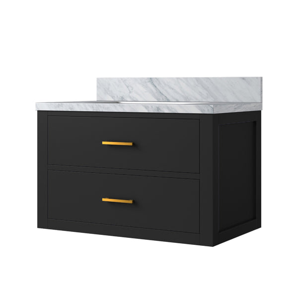 English Elm Black Single Bath Vanity With Carrara Marble Top - Elegant 30" W X 22" D Design For Any Bathroom! B2731P257914