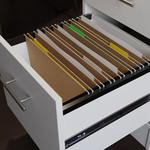 English Elm Gaming Desk White Finish with Dual Drawers & Adjustable Shelf for Cooling Airflow, Modern Durable Design B356P402674