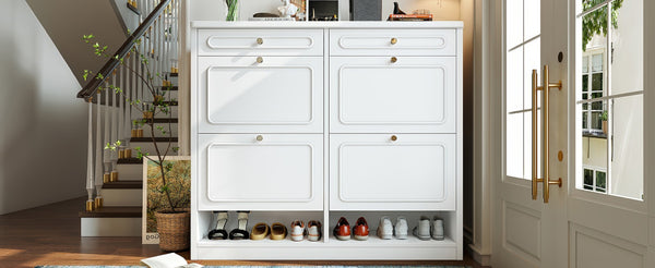 English Elm Wooden Farmhouse Entryway Shoe Cabinet with Six Drawers for Organized Hallway Storage Light White W1580P402825
