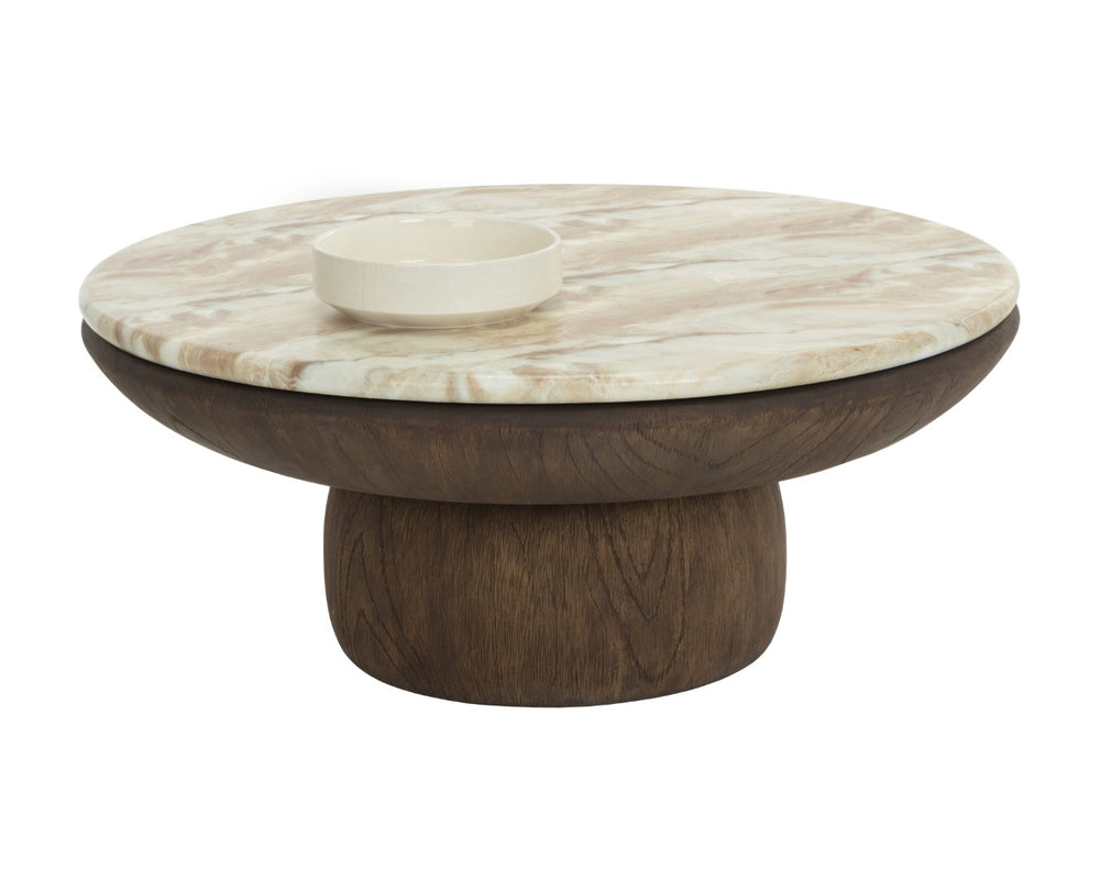Sunpan ORULA Coffee Table - Sculptural Marble-Look Design with Brown Oak Base for Modern Living Rooms 112807