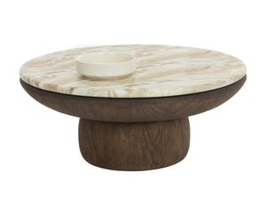 Sunpan ORULA Coffee Table - Sculptural Marble-Look Design with Brown Oak Base for Modern Living Rooms 112807