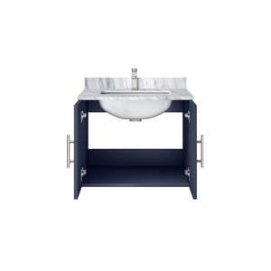 English Elm Navy Blue Bath Vanity With Carrara Marble Top & Chrome Faucet - Stylish Storage For Small Spaces B2731P258561