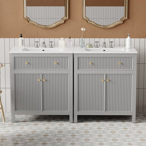English Elm 60'' Modern Bathroom Vanity Set With Ceramic Sink, Soft Closing Doors, Space-Saving Grey Design N710SS00007E