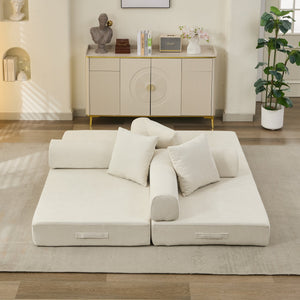 English Elm Comfy Chenille Convertible Folding Mattress Couch Sofa Bed with Armrest, Space-Saving, No Assembly Needed Beige W1143P330248