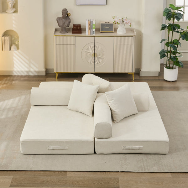 English Elm Comfy Chenille Convertible Folding Mattress Couch Sofa Bed with Armrest, Space-Saving, No Assembly Needed Beige W1143P330248