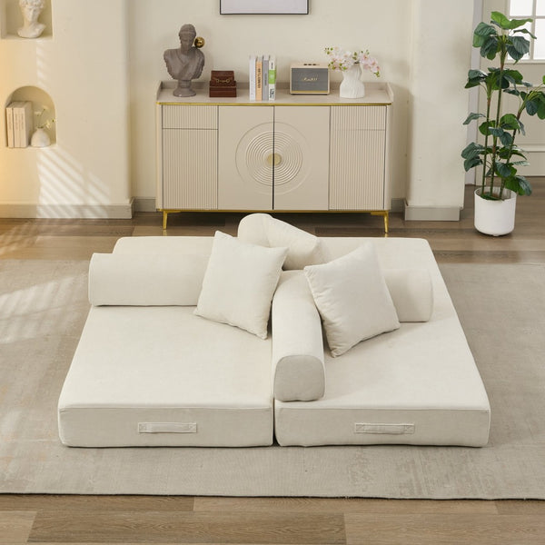English Elm Comfy Chenille Folding Floor Sofa Bed with Armrest for Studio and Guest Rooms Beige W1143P401145