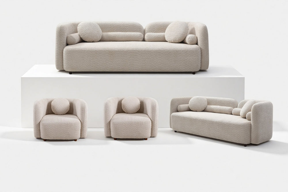 English Elm C32508, Japandi Boucle Sofa Set with Accent Chair Low Profile Cloud Seating W2664S00107