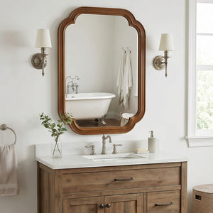 English Elm Black Walnut Solid Wood Frame Mirror with Rounded Corners for Bedroom or Entryway W2203P455260