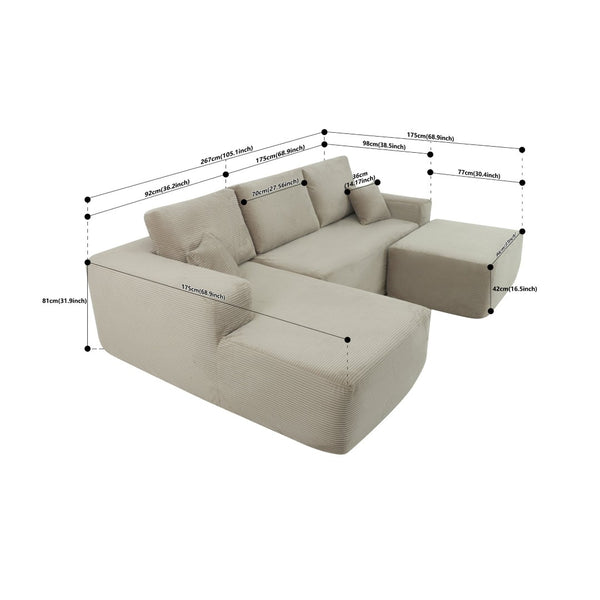 English Elm 105.7"cloud U-shaped Sectional Corduroy Sofa Deep Lounge Seating for Living Room W3975S00024