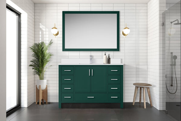 English Elm Green 48 in. Bath Vanity with Cultured Marble Top, Solid Wood, Soft-Close Drawers & Ample Storage B2731P259070