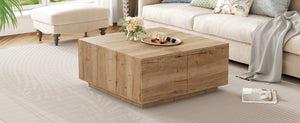 English Elm 33.25" Square Storage Coffee Table Four Drawer Matte Mdf Living Room Centerpiece Natural N735P422508N