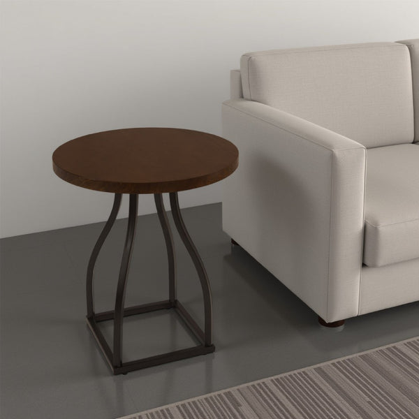 English Elm Tior Round Wood Top Accent Side Table with Geometric Gray Metal Base for Living Room Brown+Black B056P416977