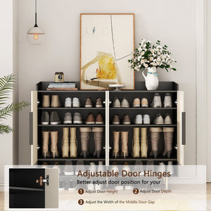English Elm Sideboard,shoe Cabinet Four Door Entryway Organizer with Adjustable Shelves Modern Black W1321S00042