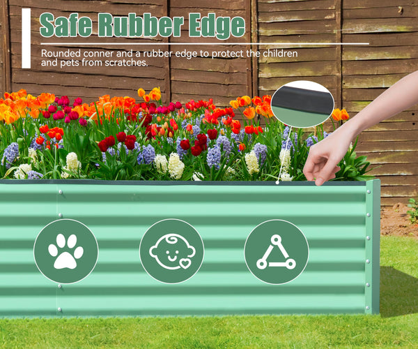 English Elm 8x4x1.5 Galvanized Raised Garden Bed with Thick Safety Edge, Rust-Resistant Steel, Drainage-Friendly Design Green W1859P197977